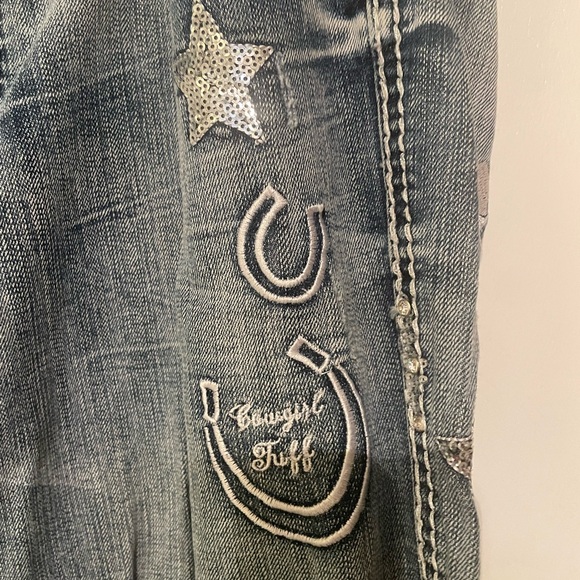 Blue Jeans with Decorative Embellishments and Contrast Stitching - Picture 7 of 10